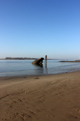 Fototapeta na wymiar River Elbe with ancient ship wreck