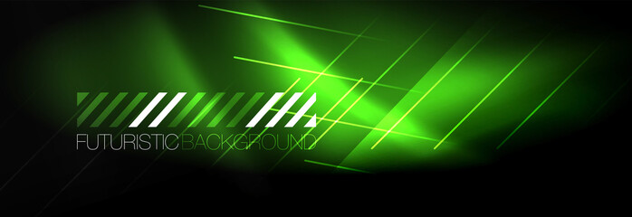 Fototapeta premium Neon glowing techno lines, hi-tech futuristic abstract background template with lines