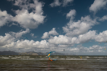 Kite surfing at the sea