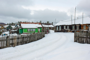 houses in the village in winter