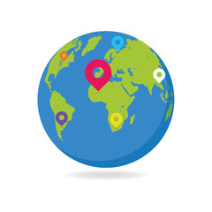 World map on white background with point location