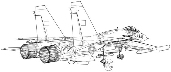 Fighter jet. Vector wireframe concept. Created illustration of 3d.