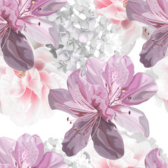 Floral seamless pattern with hydrangea,azalea vector illustration