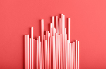 Cocktail Tubes Living Coral trend color of the year 2019 leaf art background