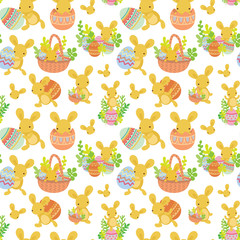 Cute Easter seamless pattern of rabbit with eggs
