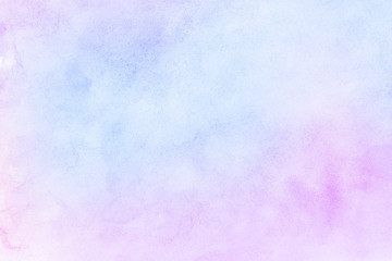 Light smooth pink, purple shades and blue watercolor paper textured illustration for grunge design, vintage card, retro templates. Pastel colors wet effect hand drawn canvas aquarelle background. 