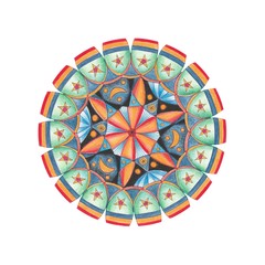 Bunte Vignette / Mandala Sonne Mond Sterne, Illustration von Kathrin Schwertner, Freisteller / freigestellt