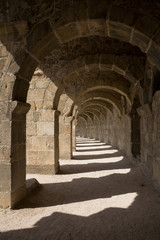 Beautiful arcade of the ancient theater near the town of Aspendos.