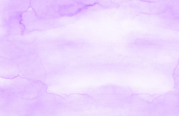 Vintage light purple watercolor paint hand drawn illustration with paper grain texture for aquarelle design. Abstract grunge violet gradient violet water color artistic brush paint splash background