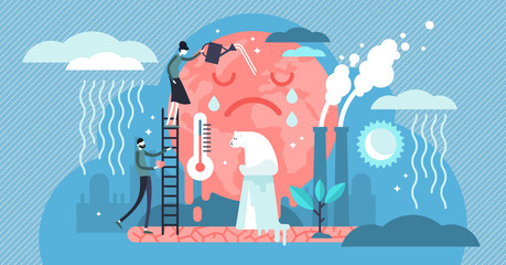 Climate change vector illustration. Flat global warming tiny person concept
