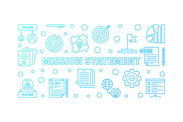 Vector Mission Statement horizontal blue outline illustration on white background