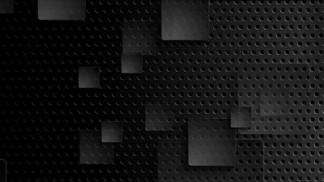 Black perforated metallic background with moving squares. Seamless loop. Video animation Ultra HD 4K 3840x2160