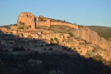 Obraz premium Wonderful Views Of The Collegiate Castle Santa Maria The Major At Sunset In Alquezar. Landscapes, Nature, History, Architecture. December 28, 2014. Alquezar, Huesca, Aragon, Spain.