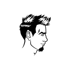 Vector bearded men face profile hipster head with haircuts, mustaches and beards. For Silhouettes or avatars, emblems and icons, labels