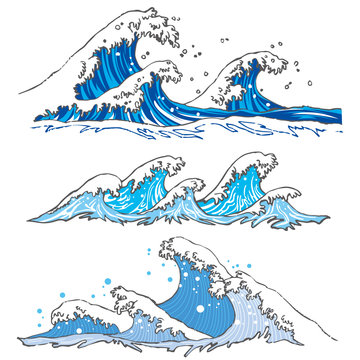 Sea wave set on white background