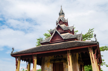 Antique Pavilion of Wat Sisaket Monastery is Religious Attractive Landmark of Vientiane City of Laos.