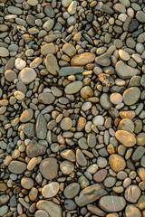 Stone pebbles on the seashore as an abstract background