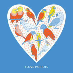 Tropical birds concept banner in line style