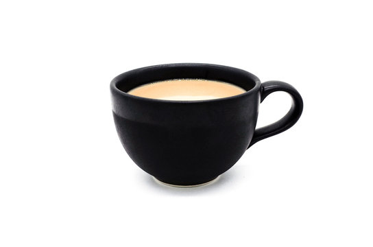 Black cup with coffee on white background