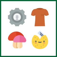 4 food icon. Vector illustration food set. uniform shirt and mushroom icons for food works