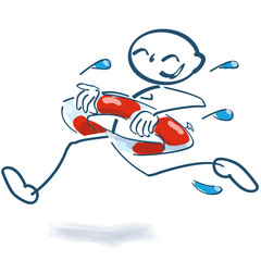 Strichmännchen rennt mit einen Schwimmreifen