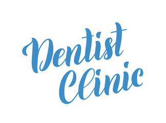 Fototapeta na wymiar Dentist clinic. Template for poster with handdrawn lettering. Vector.
