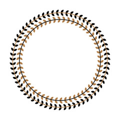Greek round frame with olive tree leaves. Typical egyptian, assyrian and greek motives circle border. vector