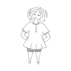 Doodle girl, hand-drawn illustration of a cute girl, line contour, children's coloring