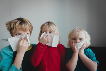 kids wiping and blowing nose, infection or allergy