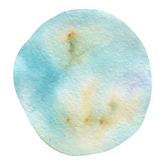 Light blue watercolor circle, watercolor earth, hand drawn watercolor spot of round shape, vector illustration isolated on a white background