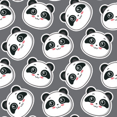 Vector seamless pattern with cute panda faces,