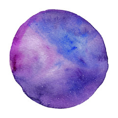 Big violet watercolor circle, hand drawn watercolor spot of round shape, blue, violet, pink and purple colors, vector illustration isolated on a white background