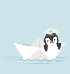 penguin in Paper boat vector