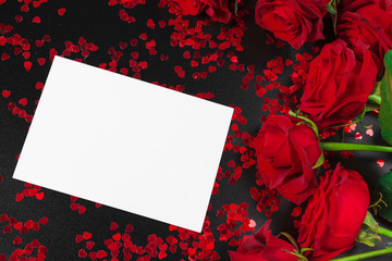 red rose and blank gift card for text