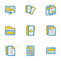 Set of 9 flat line business icons. Flat line illustration concept for web banner and printed materials. Vector illustration