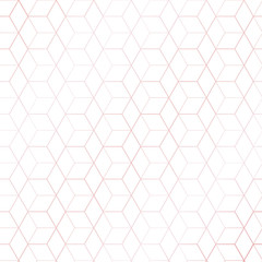 Pink gold geometric hexagons or cube outline pattern on white background. luxury style.