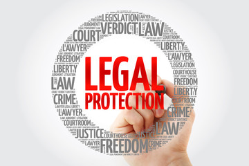 Legal Protection word cloud with marker, concept background