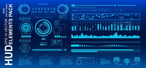 Obraz premium Dashboard blue display virtual reality technology screen. HUD futuristic user interface, target