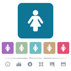 Female sign flat icons on color rounded square backgrounds