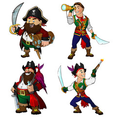 A set of cartoon characters pirates. Vector illustration
