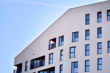 Futuristic architecture of apartment building. Modern residential architecture