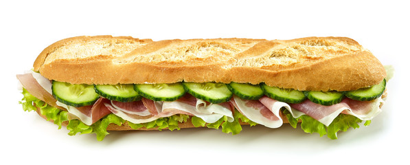 baguette sandwich with prosciutto ham and cucumber