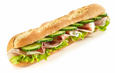 baguette sandwich with ham and cucumber