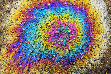 Fototapeta na wymiar Colorful oil stain on asphalt driveway