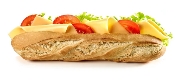 Foto op Plexiglas Broodje stokbrood met kaas en tomaat © Mara Zemgaliete