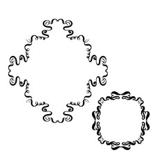 Hand drawn vintage decorative frames set. Vector black and white isolated illustration.