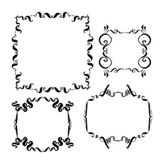Hand drawn vintage decorative frames set. Vector black and white isolated illustration.