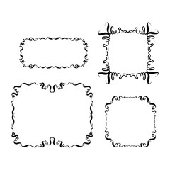 Hand drawn vintage decorative frames set. Vector black and white isolated illustration.