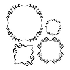 Hand drawn vintage decorative frames set. Vector black and white isolated illustration.