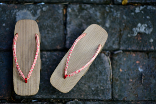 Wooden Geta Shoes, Japanese wooden clogs have space write words.